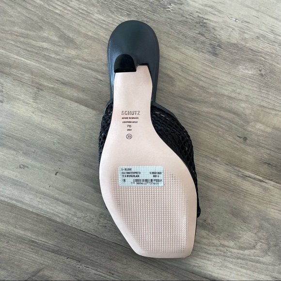 𝅺schutz Siliene Black Leather Thong Mule Sandals w Mesh Trim - Picture 6 of 7